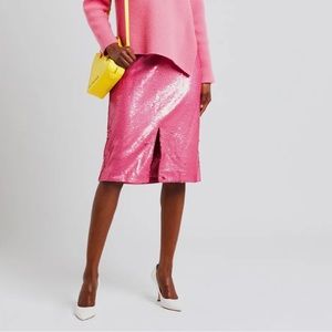 GANNI NWT Pink Sequin Skirt W Slit Fully Lined EU Sz 40